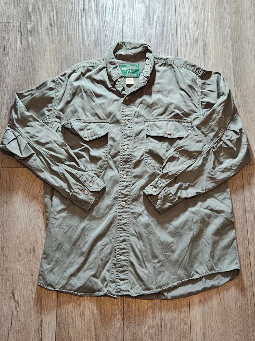 Woolrich x Ducks Unlimited Green Long Cotton Sleeve Button-Down Shirt Size M